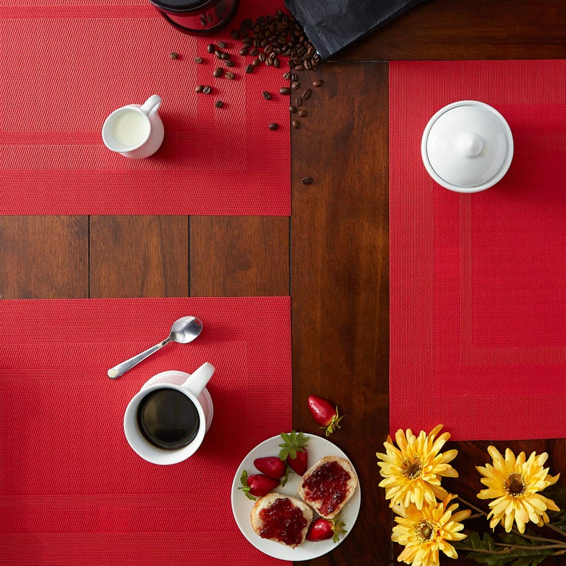 DII PVC Tabletop Collection Woven Indoor/Outdoor, Placemat Set, 13x17.25, Tango Red, 6 Piece - Image 3